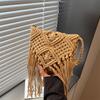 Пляжная соломенная сумка Женская винтажная плетеная сумка через плечо с кисточками и镂льным узором