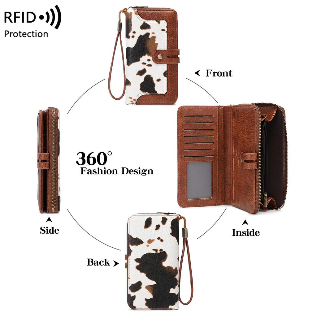 Женский длинный кошелек RFID ретро леопардовый принт большая вместимость модный клатч на молнии