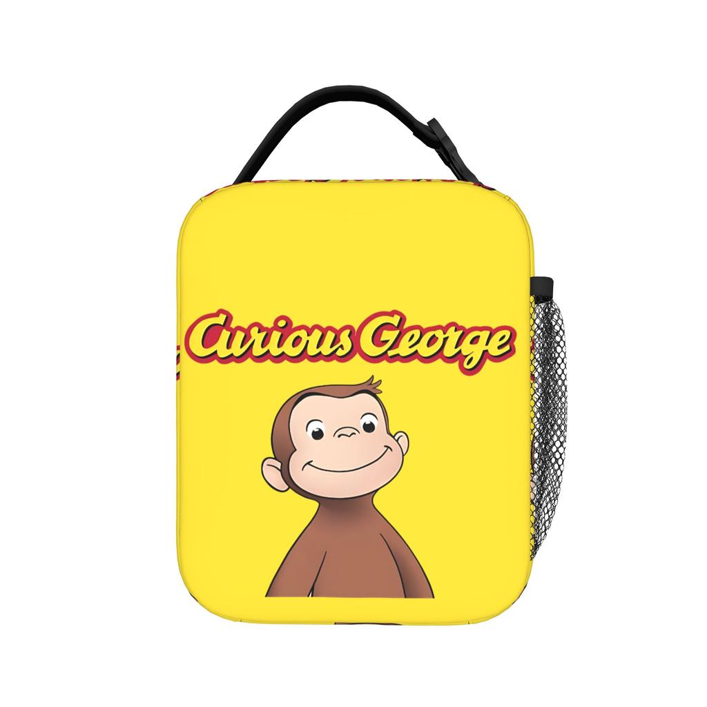 Curious George Collage Lunch Bag Vintage Lunch Box For Girls Picnic Convenient Cooler Bag Waterproof Print Tote Food Bags