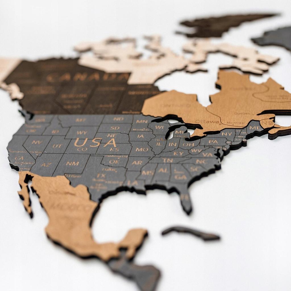 3D Wooden World Map Beige Brown 105x60cm Cities Wall Decoration