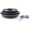 Set of 3 Frying Pans - ARTHUR MARTIN - AM130 - Black - All Hobs Including Induction - 20/24/28 Cm + 1 Handle - Aluminum
