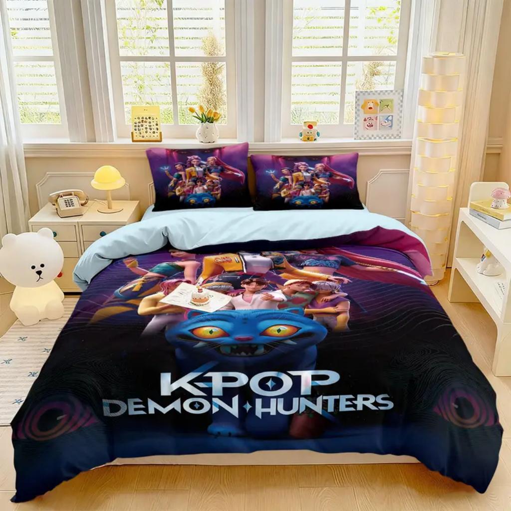 KPop D-Demon Hunters Bedding Set Single Halloween Costume Bedding Set - 2-3 Piece Comforter Quilt Duvet Cover Pillow Case Sets