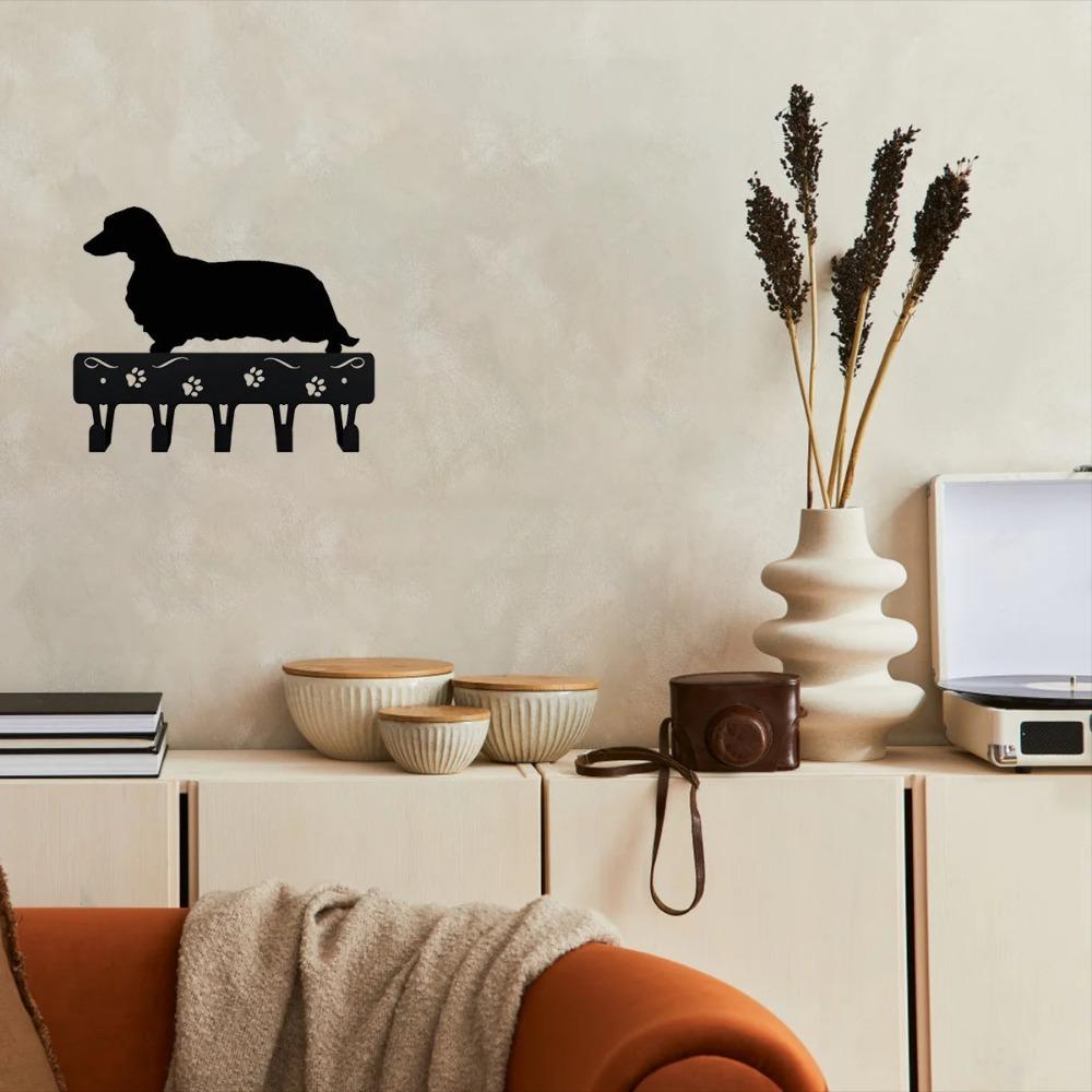 Metal Art Dog Key Hooks & Keychain Holder - 6 Inch Metal Wall Art for Towels, Coats, and Organization: Stylish Iron Storage Rack