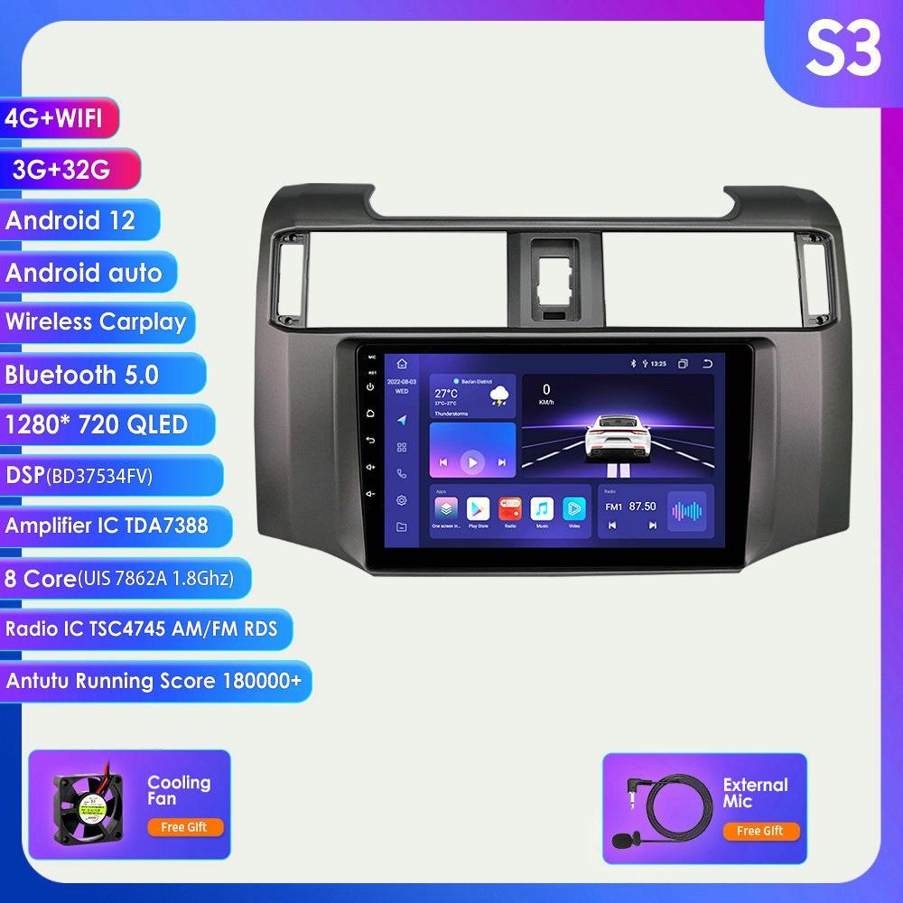Автомобильная магнитола 4G 9 'Android 12 для Toyota 4Runner 2009-2019 4 Runner Мультимедийный плеер GPS 2din Carplay Авто Стерео DSP Головное устройство с интеллектуальным экраном