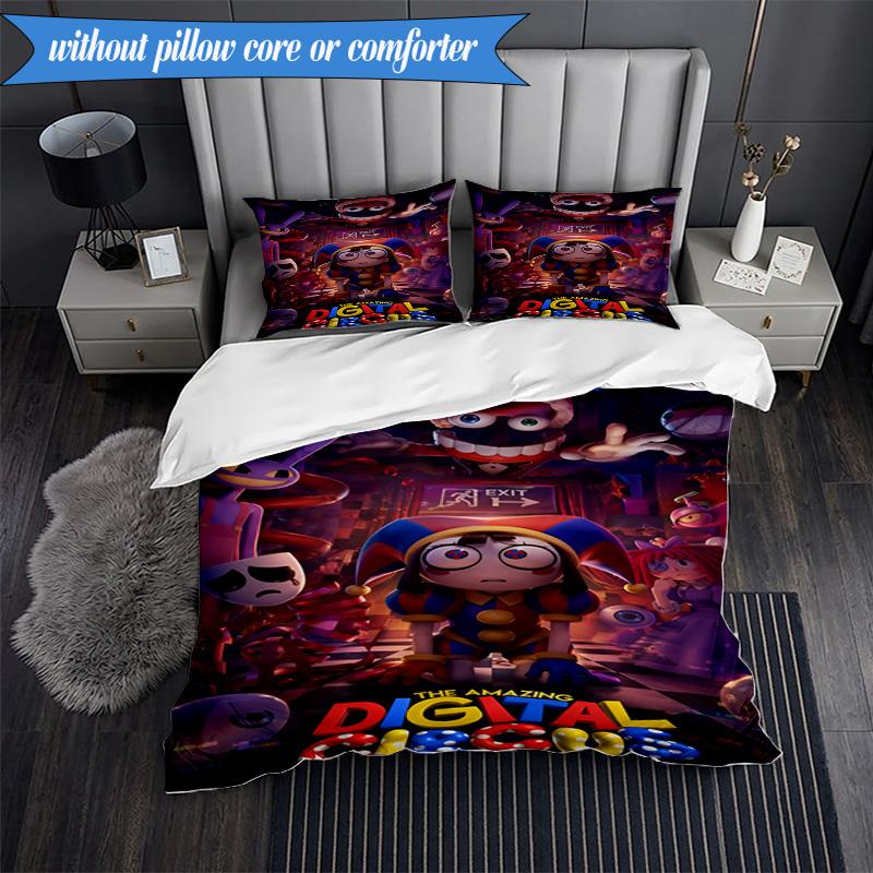 3PCS Colorful Digital Circus Bedding Set,Including 1pc Duvet Cover And 2pcs Pillowcases Perfect for Bedroom, Dormitory, Fan Christmas gift