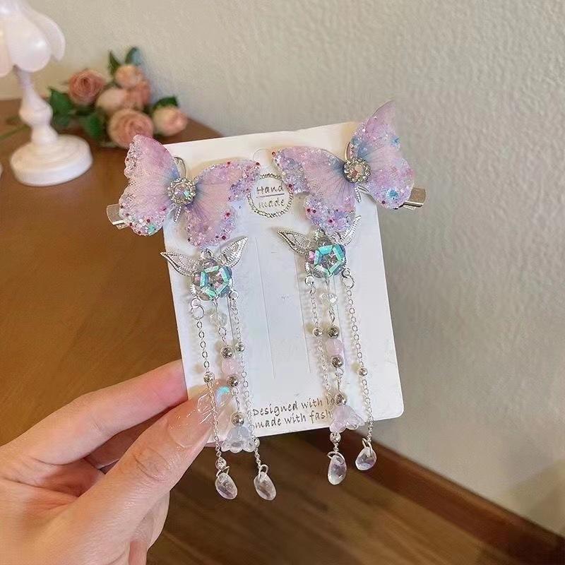 Заколки для волос в китайском стиле Элегантные Изысканные Заколки для волос с бабочками, лепестками и кисточками для девочек, Ювелирные украшения для Ханфу, Аксессуары для волос 1 пара