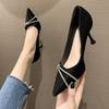 Sexy Internet Celebrity Rhinestone French Girl Thin Heel Single Shoes Women Pointed Middle Heel Shoes High Heels Women 2025 Spring and Autumn New