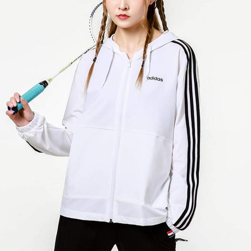 adidas Neo Training Sports Полосатая свободная куртка с капюшоном Женские куртки Белые H36745