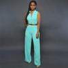 Summer 2024 High-Waist Wide-Leg Sleeveless Jumpsuit with Button Cardigan Collar - European/American Casual Women's Fashion.