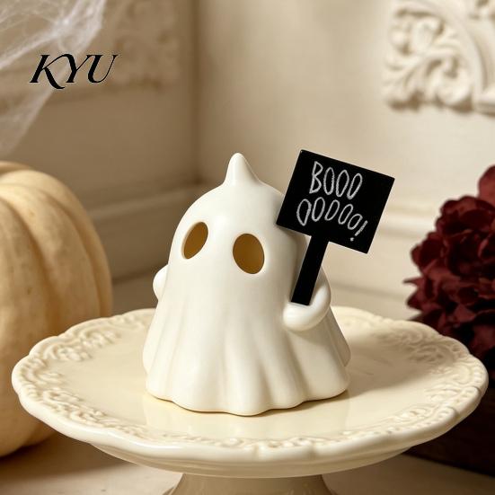 Atmospheric Night Light Halloween Up Ghost Figurine, Cute Small Resin Statue, Spooky Desktop Detachable Logo Tag Ornament for Table Mantel Shelf