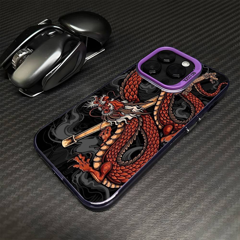 Чехол для телефона с татуировкой Дракона Якудза Для iPhone 17, 16, 15, 14, 13, 12, 11 Plus, Pro Max Фиолетовый Матовый Ударопрочный Чехол
