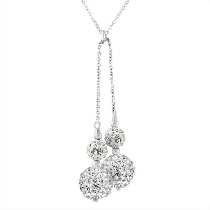 Necklace - LOVA LOLA VAN DER KEEN - 4 Balls - 925 Sterling Silver - White Crystals - 42 Cm