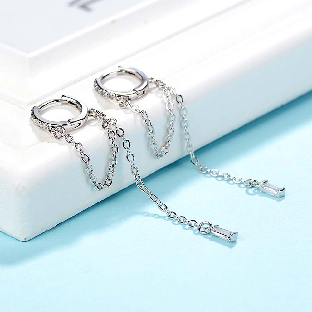 Geometric Circle Long Tassel Wild Copper Ear Chain Earrings Fashion Jewelry Hoop Earrings