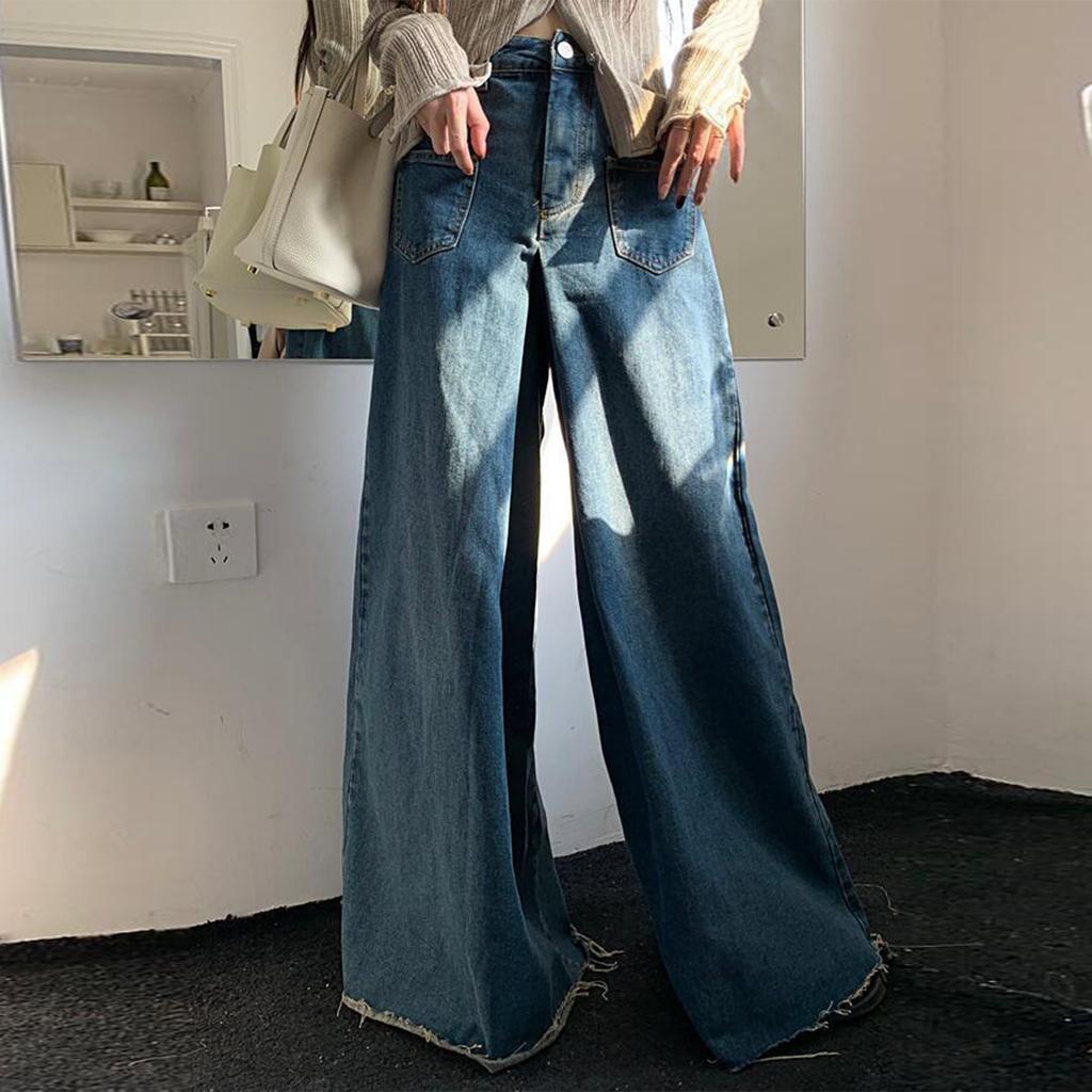 Loose Design, Retro High Waisted Jeans, Women's Slimming And Drooping Feeling, Wide Leg Mopping Pants