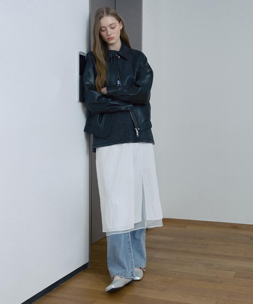 Mind Bridge Women [W] Black Leather Blouson Oversized Jumper