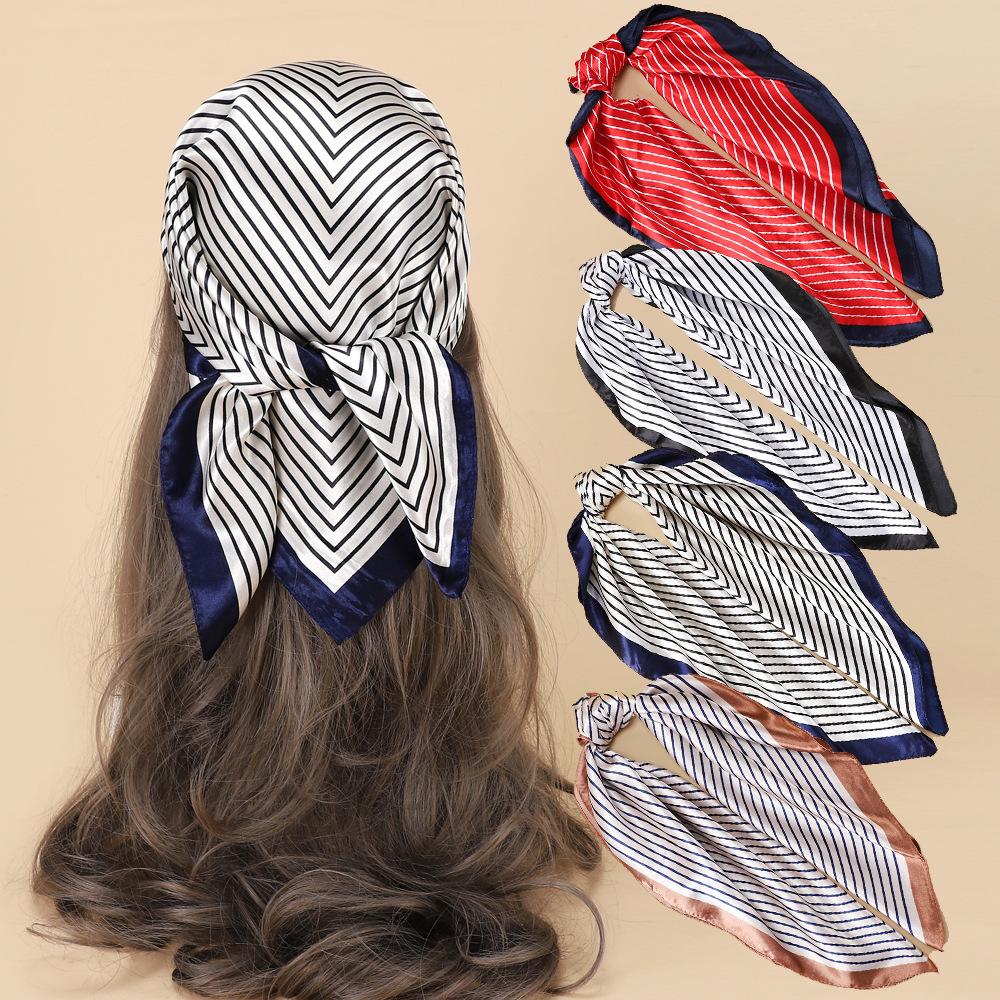 Атласный маленький квадратный шарф 60 см шелковый шарф полосатый шарф с принтом декоративная повязка на голову модный женский шелковый шарф