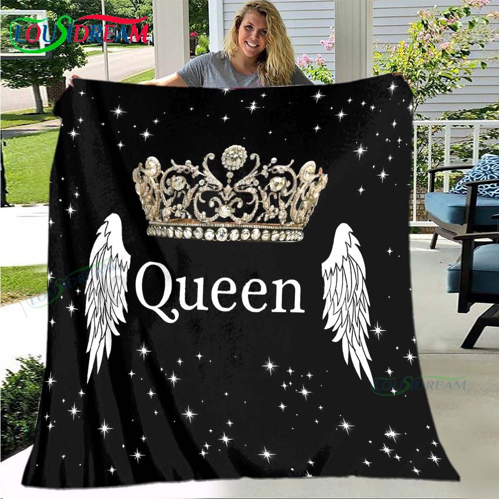 Hot Pattern KING and QUEEN Pattern Blanket Flannel Thin Blanket Portable Home Travel Office Lunch Break Blanket Birthday Gift