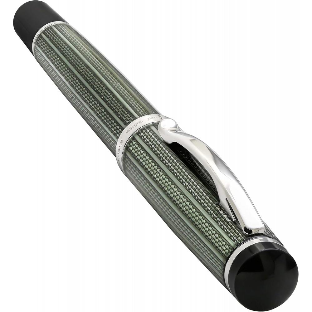 Xezo Incognito Diamond Cut Serial Medium Fountain Pen With Zinc Slate Tracker. Platinum Plated