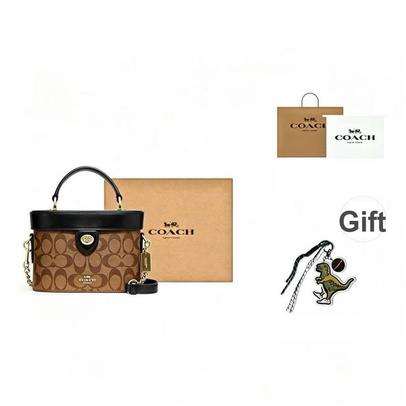 Coach Kay 20 Classic Сумка-коробка с логотипами по всей поверхности Женская сумка через плечо Черно-коричневая 78277-IMCBI