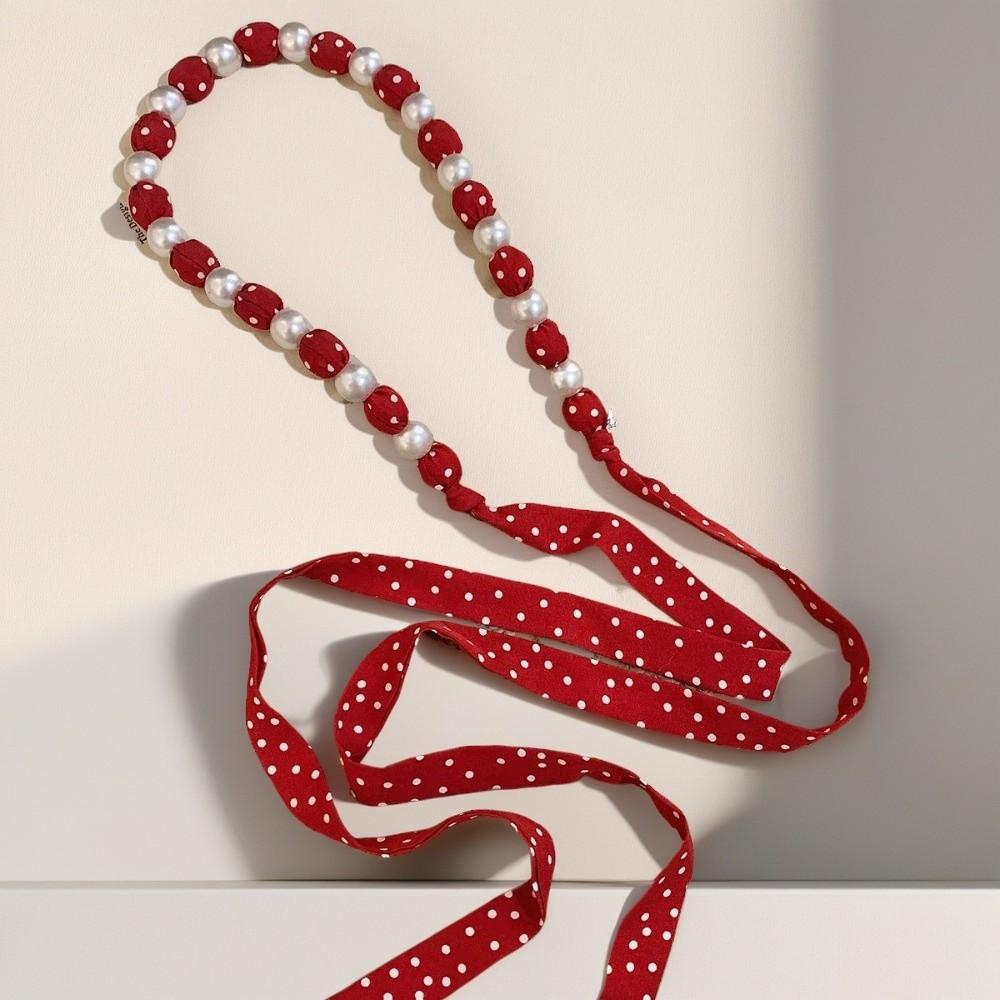 Ribbon Pearl Necklace Scarf Adjustable Polka Dots Scarf All-match Waist Chain Summer Season