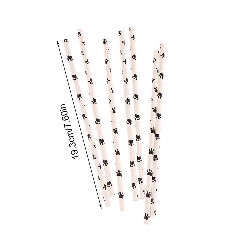 25 шт. бумажные трубочки для питья с принтом лапы собаки кошки, черно-белые принадлежности для вечеринки по случаю дня рождения, украшения для вечеринки в стиле домашних животных для девочек и мальчиков
