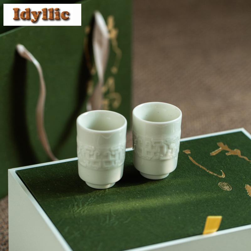 Белый рельефный чайный сервиз печи Дин, полный набор, ручная работа, набор для чайной церемонии, набор чайник и чайные чашки, чайный сервиз, украшения