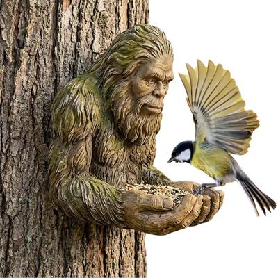 2 шт. Кормушка для птиц Сасквот Декоративная уличная кормушка Смола Скульптура Сасквоча Поднос для семян для дерева Двор Сад Искусство Декор Подарок для любителей природы