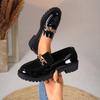 Новая женская обувь Женская мода Мэри Джейн Круглый носок Балетки Лоферы Оксфорды Платформа Повседневные Металлическая цепочка Пряжка Женские каблуки Черный