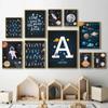 1Pcs Wall Art Canvas Painting Cartoon Astronaut Interior Paintings Living Room Home Decor Space Numbers Letters Kindergarten No Frame