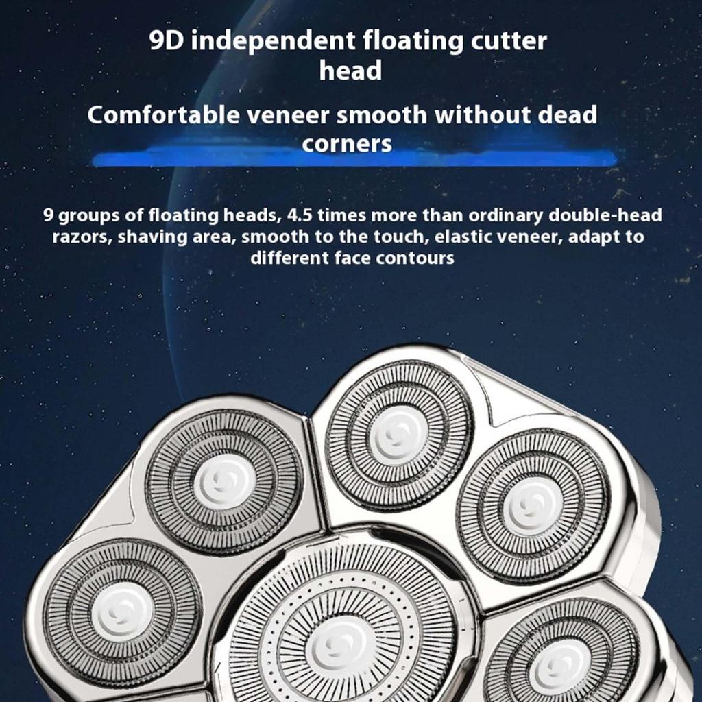 Бритва с плавающей головкой 9D, Съемные бритвы 6-в-1, Водонепроницаемая IPX7 для влажного/сухого бритья, Интеллектуальный светодиодный дисплей, Перезаряжаемая беспроводная