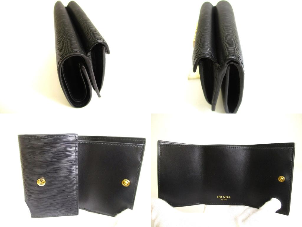 Оригинальный кошелек PRADA трифолд из черной кожи, компактный кошелек #a873  Восстановленный