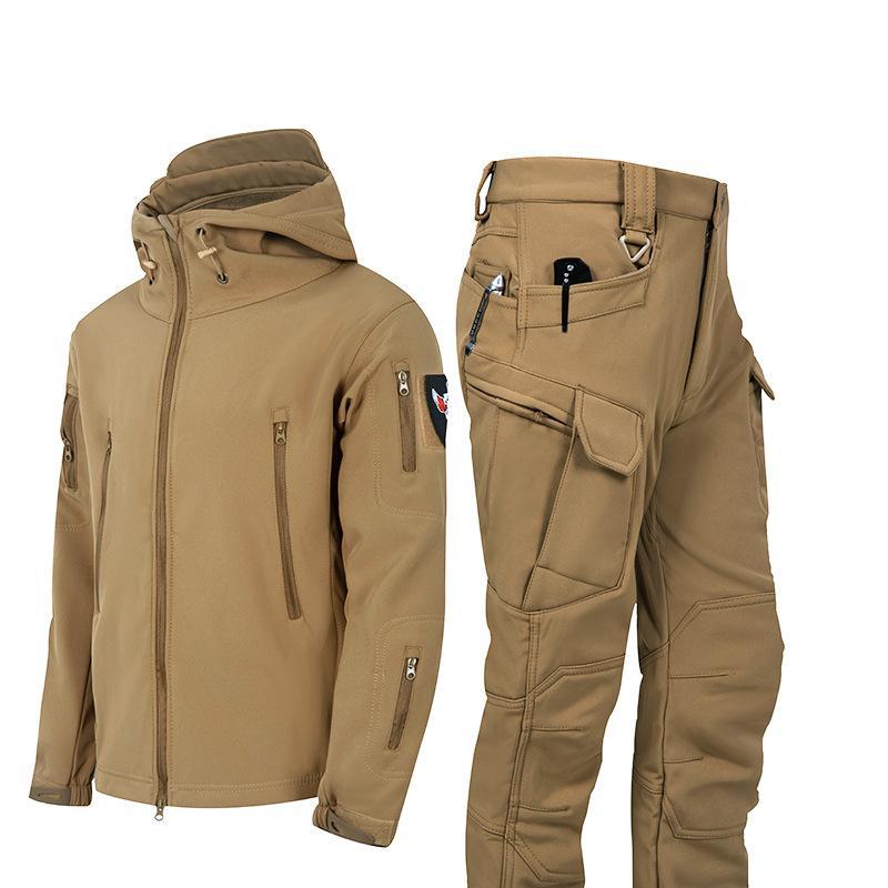 Winter Outdoor Men's Training Suit Tactical Camouflage Assault Plush Waterproof Adventure Skiing Jacket Travel Clothing Workwear