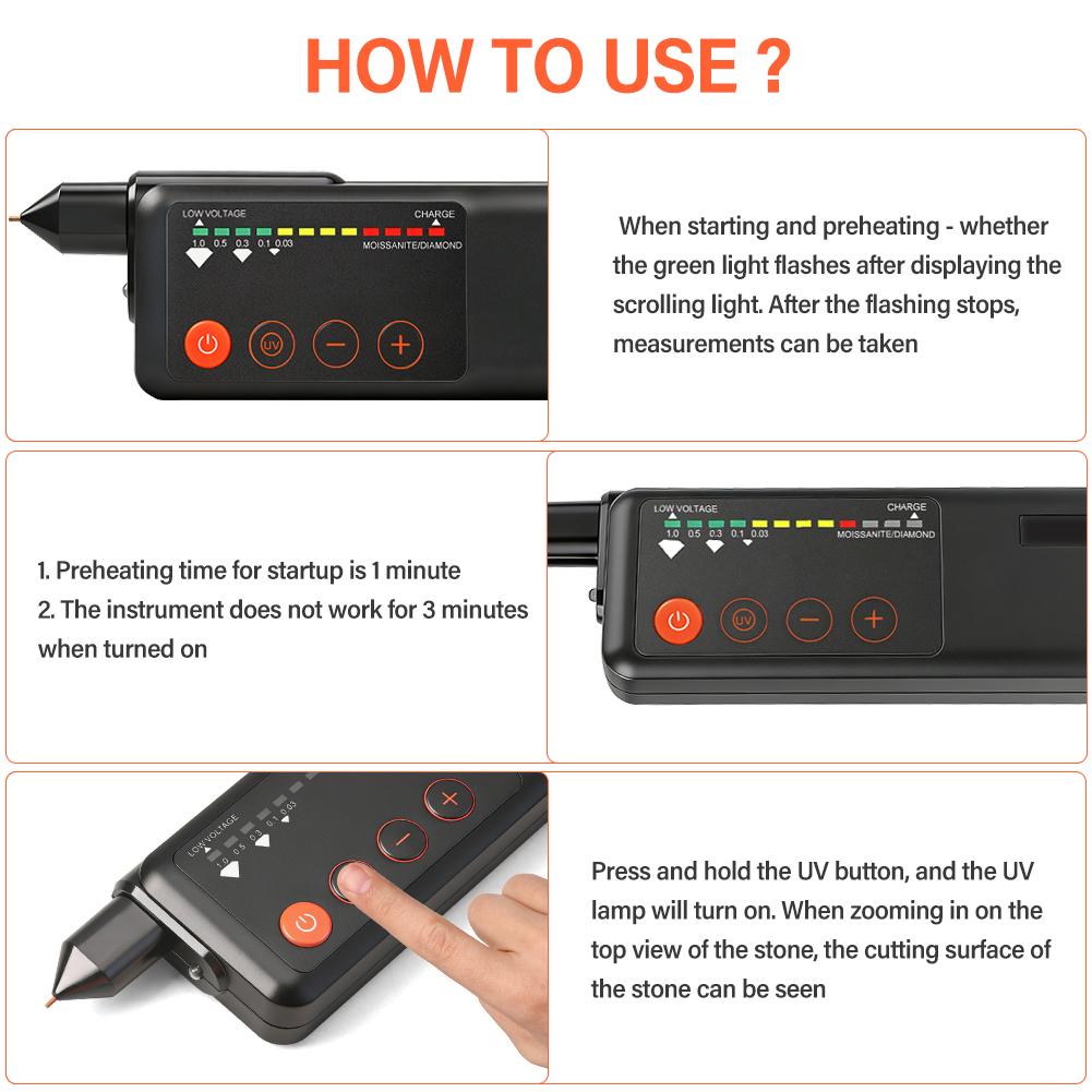 Yieryi Rechargeable Diamond Tester Pen Moissanite High Accuracy Jewelry Selector Tool with UV Light Type-C for Gemstone Stone
