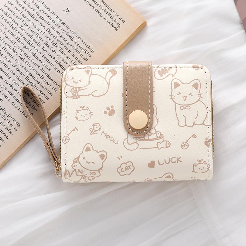 Simple and cute kitten lady buckle change bit portable belt female multi-function short wallet wallet card bag