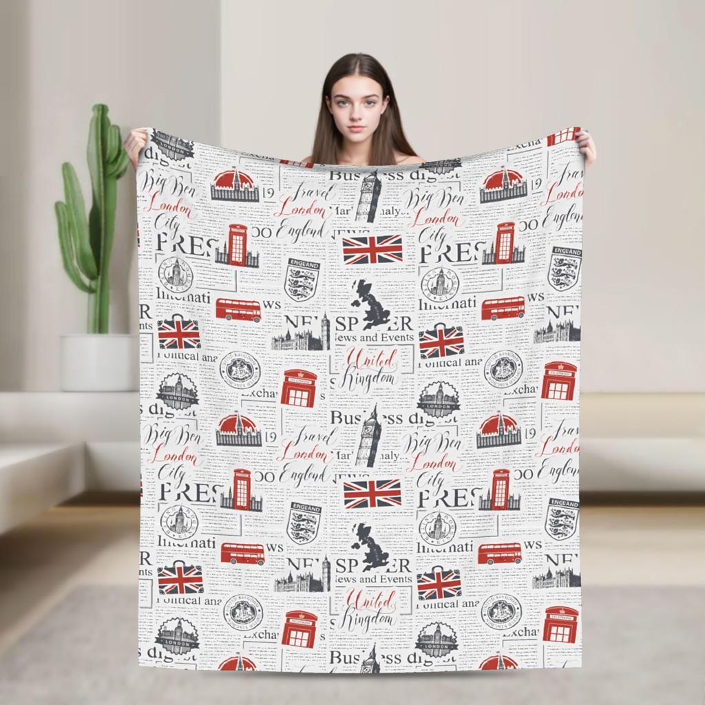 Union Jack Flag Knitted Fashion Blanket Flannel UK United Kingdom Great Britain British Warm Throw Fashion Blanket for Outdoor Travel Breath