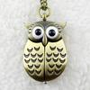 Vintage Bronze Retro Slide Smart Owl Pendant Long Chain Necklace Pocket Watch