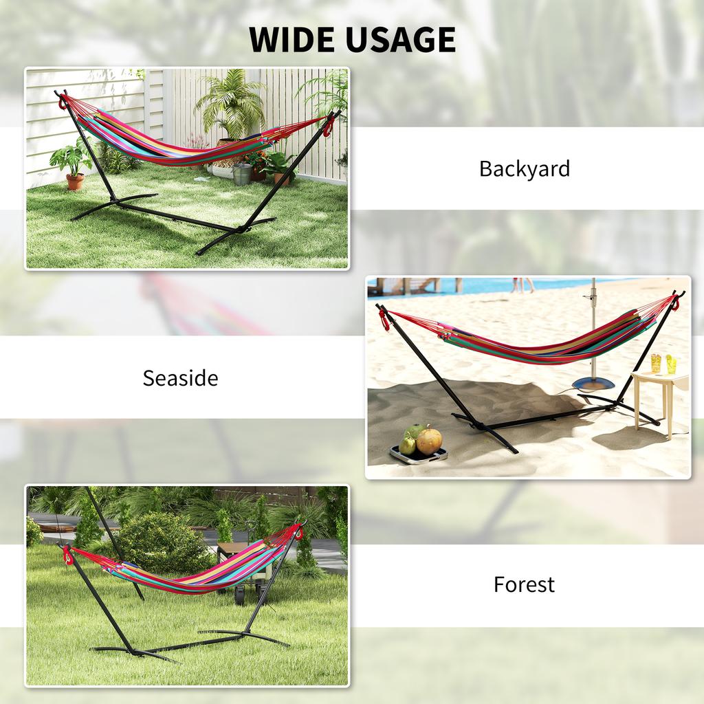 298 X 117cm Hammock With Stand Camping Hammock With Portable Carrying Bag Adjustable Height 120kg Load Capacity Multicolour