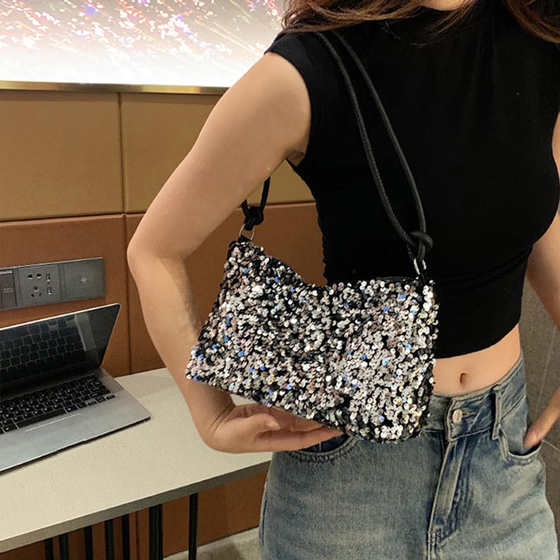 Yogodlns Винтажная женская вечеринка с блестками, маленькая сумка на плечо, модная однотонная универсальная сумка-хобо на молнии с подмышками