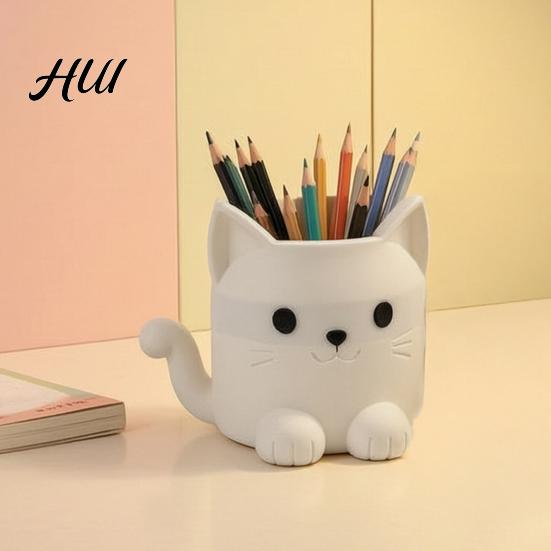 Multi-purpose Stationery Holder Pen Holder, Cartoon Cat Shape Desk Organizer, Smooth Surface Decorative Animal Shaped Pencil Cup for Pencils Gel Pens