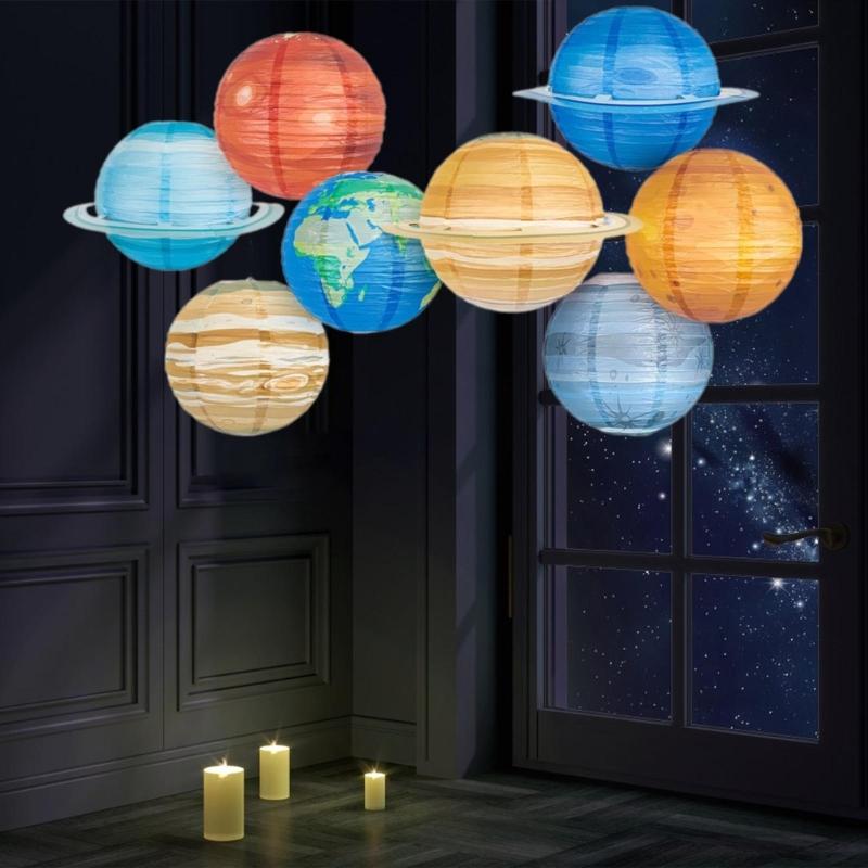 8PCS/Set Paper Planet Decors Unique Space Theme Birthday Parties Decorations Solar System Hangings Decorations