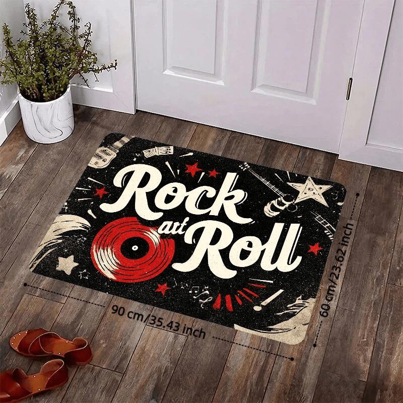 Rock and Roll Music Theme Floor Mat Doormat Rug for Home Entrance Hallway Decor Stylish Retro Mat Indoor Outdoor Gift 40x60cm