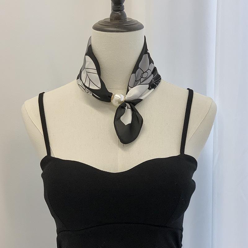 Шелковый шарф новое жемчужное ожерелье весенне-летний тонкий магнитная застежка ленивый шелковый шарф женский шарф-подвеска цепочка на ключицу