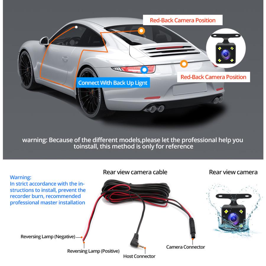 E-ACE Автомобильный видеорегистратор 5-дюймовый зеркальный фотоаппарат Full HD 1080P с двумя объективами, видеорегистратор, видеорегистратор, ночное видение, 5 светодиодных фонарей с камерой заднего вида