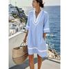 Bohemian V Neck Loose Fit 3 4 Sleeve Beach Vacation Dress