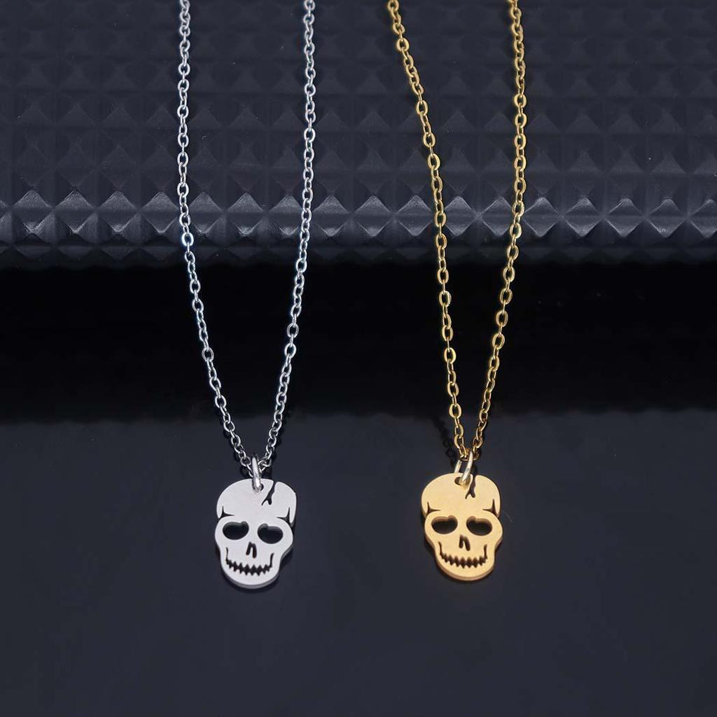Laser-Cut Stainless Steel Skull Pendant Necklace for Women