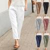 Women Summer Solid Color Double Pocket Trousers Loose Long Pants Female Cotton Linen Pants