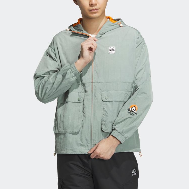 Adidas Originals Trefoil Logo Solid Long Sleeve Hooded Jacket Men Outerwear Silver Grey Green IK8594