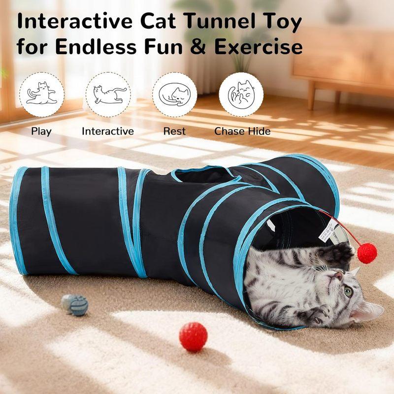Pet Cat Tunnel Tube Cat Toys 3 Way Collapsible Tunnels for Indoor Cats Kitty Bored Peek Hole Toy Ball cat accessories