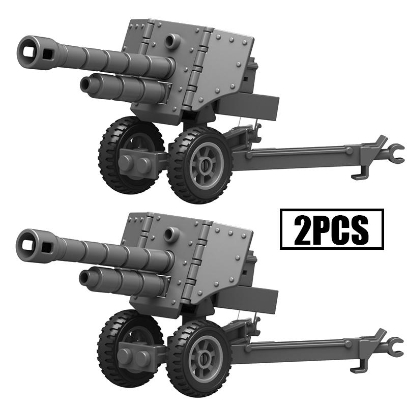 MOC Военный Орудие Пушка WW2 Строительные Блоки Тяжелое Вооружение Военная Сцена Солдаты Фигурки Армии Аксессуары Оружие Кубики Игрушки