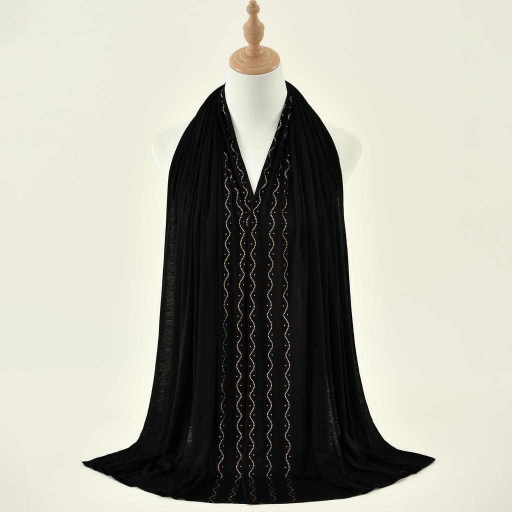 Мусульманский трикотажный хиджаб шарф с мерцающей отделкой из страз головной платок женский премиальный хлопковый трикотажный шаль роскошный дизайн тюрбан однотонные обертывания